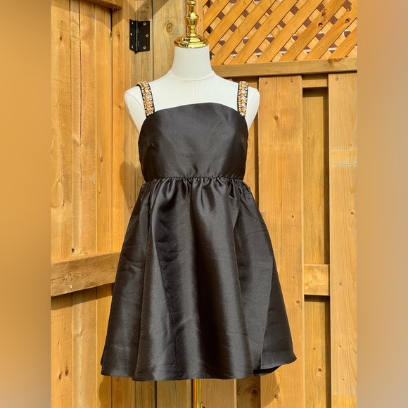 🆕 SELF-PORTRAIT 🧿 NWOT Embellished Taffeta Mini Dress, Black - Sz UK 10 / US 6 - Picture 5 of 17